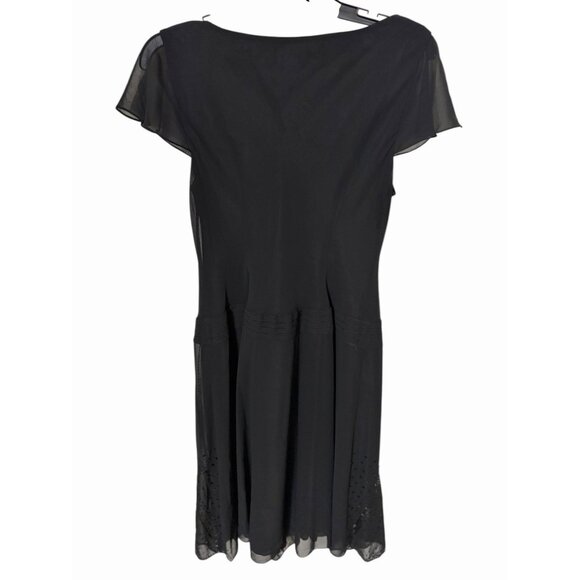 Bicé Petite Black Chiffon Cowl Neck Flutter Sleeve Dress 10P - Picture 6 of 8